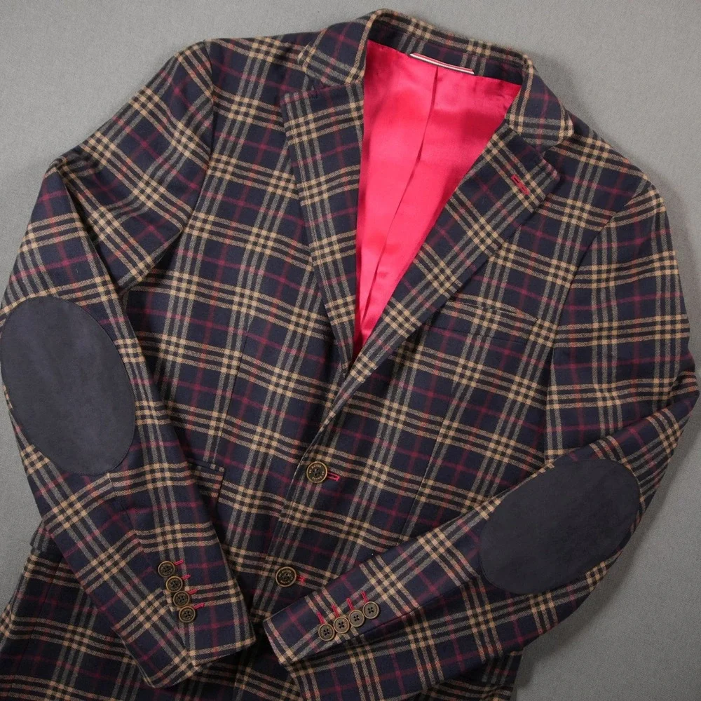 Collegiate Italian Elbow Patch Plaid El Ganso Subalpino Men Blazer Jacket EUR 46